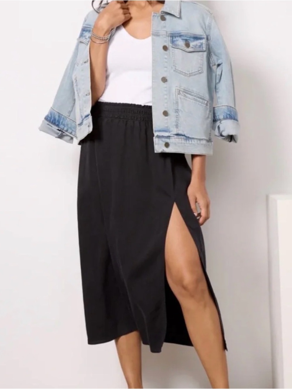 cloth & stone Black Maxi Skirt with Smocked Waist